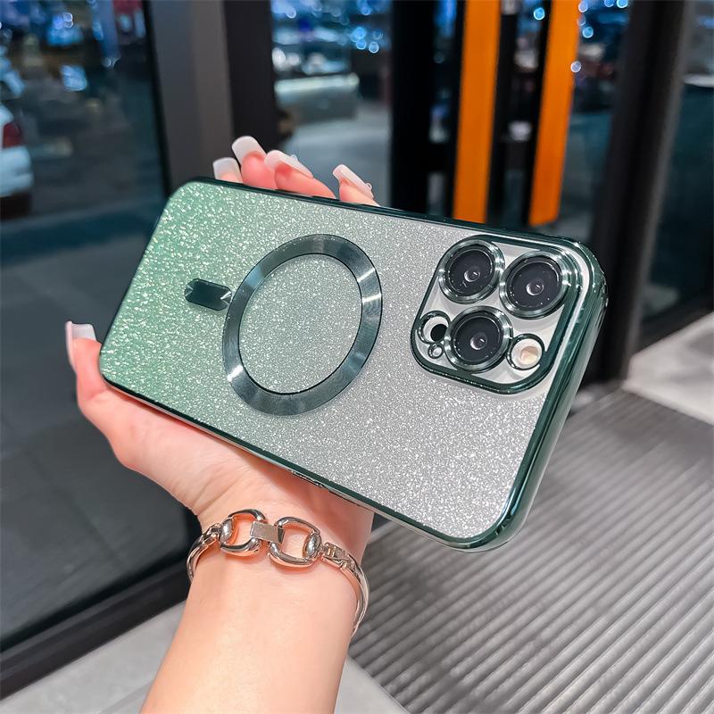 Applicable To Iphone16promax Electroplating Magnetic Suction 16 Mobile Phone Case 15 Apple 14 Transparent 13 Gradual Change Glitter 12