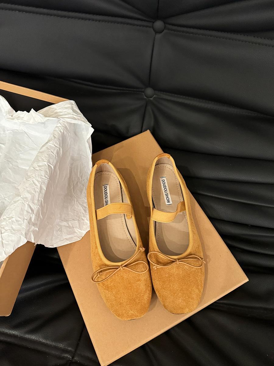 

Evening wind French flat black single shoes fairy shoes 2025 new spring and autumn Mary Jane red ballet shoes 40 жёлтый