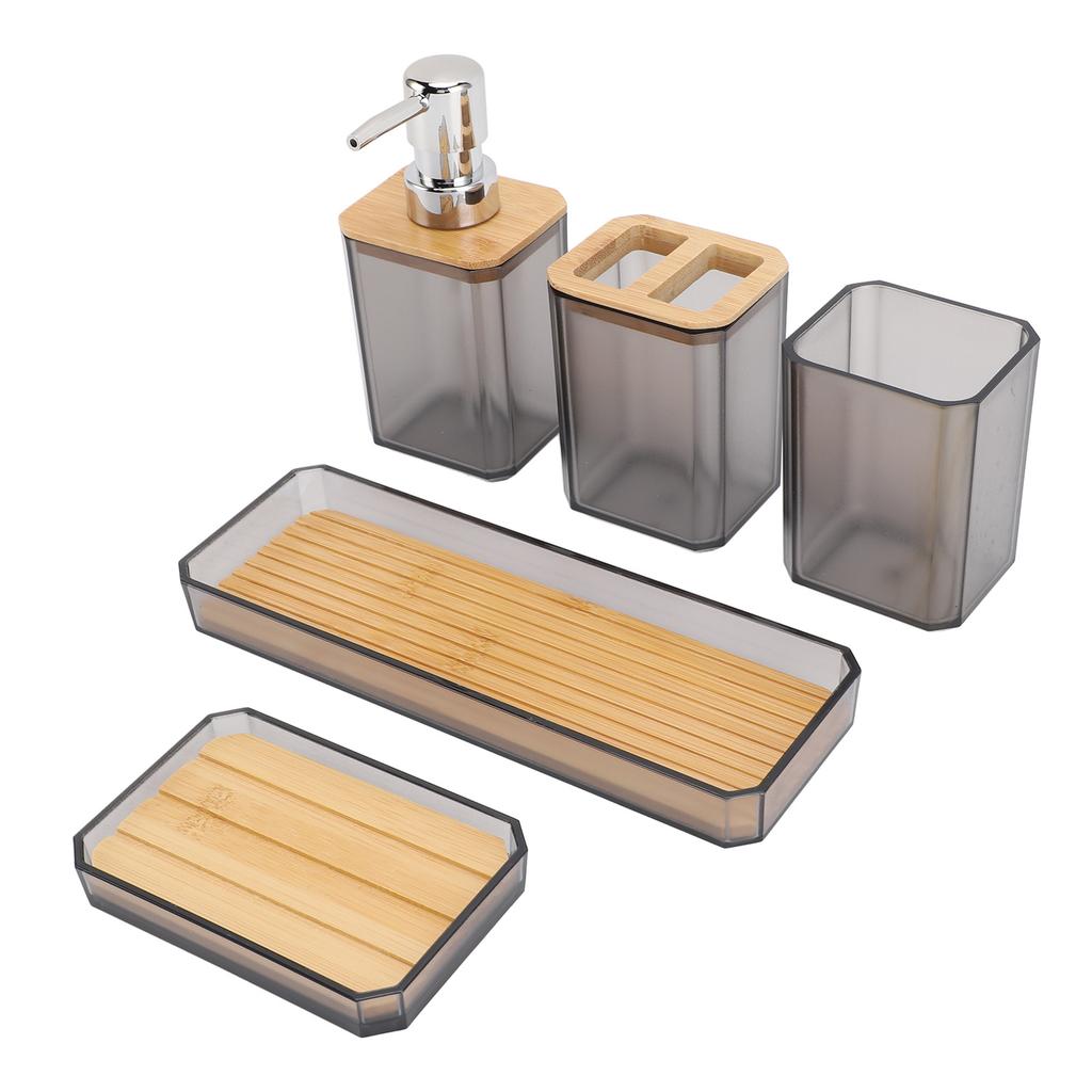 Bathroom Accessories Set Bath Ensemble Set with Toothbrush Holder Cup Lotion Bottles Soap Dish Tray