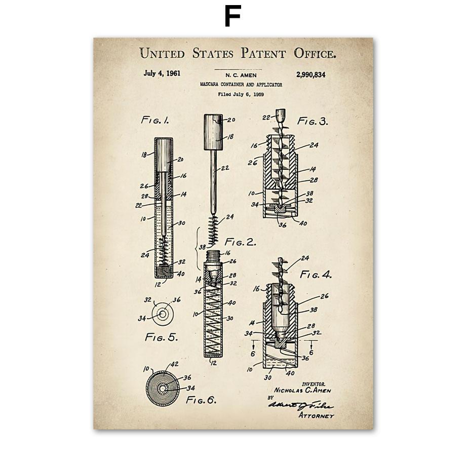 Fashion Makeup Patent Mascara Blueprint Wall Art Print Canvas Painting Nordic Poster Wall Pictures Beauty Salon Shop Room Decor