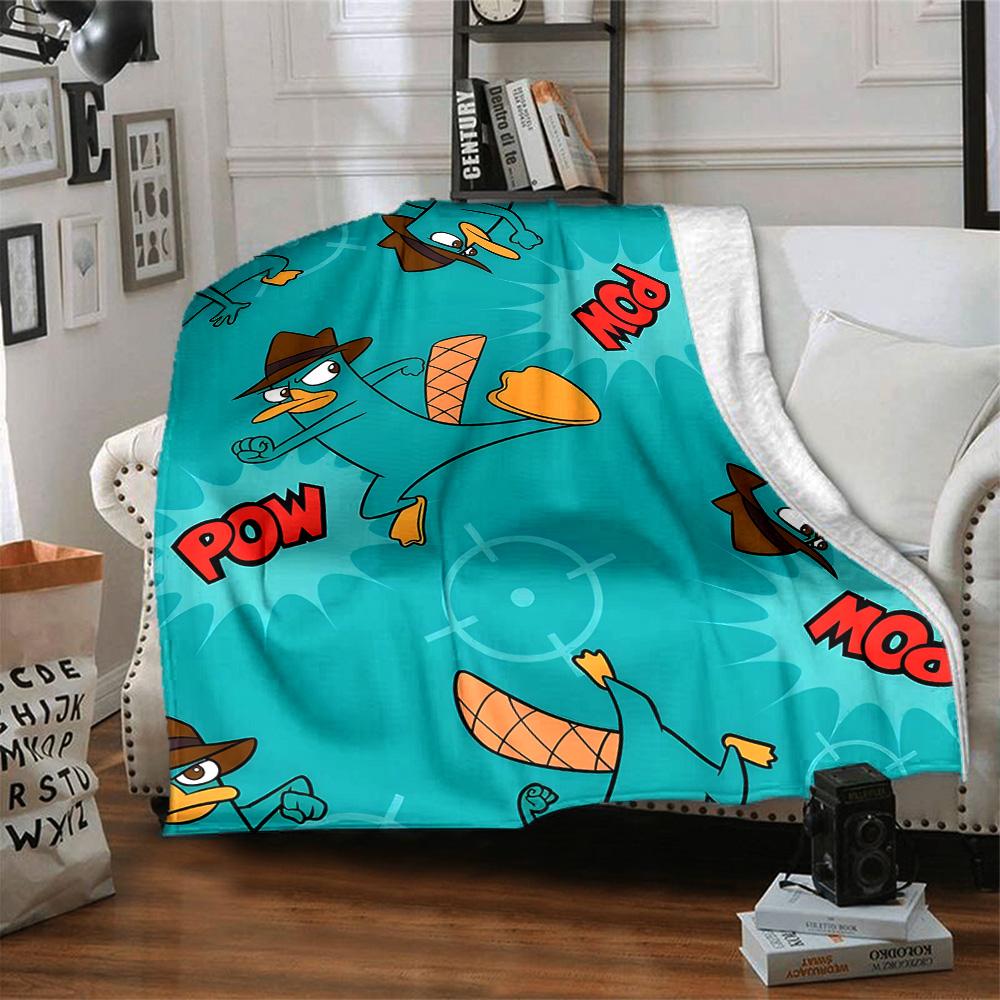 1pc Phineas and Ferb2 Blanket, Gift, for Men and Women, Soft Blanket, Good for Sofa Bed Couch Travel, Lightweight Flannel Blanket