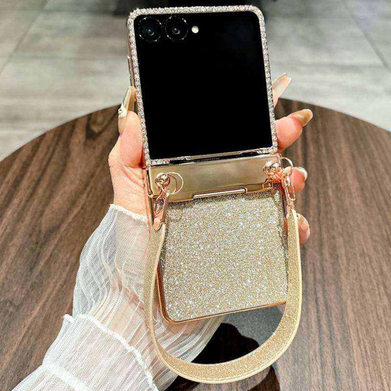 

Flip Case for Samsung Galaxy Z Flip7/ 6/ 5/ 4/ 3 with Hinge Protection & Wrist Strap Bracket Cover Phone Bumpers Samsung Z Flip7