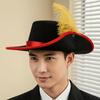 Gorra de Escenario de Pluma de Fieltro Ala Ancha Sombrero de Copa de Mosquetero para Disfraz de Adultos