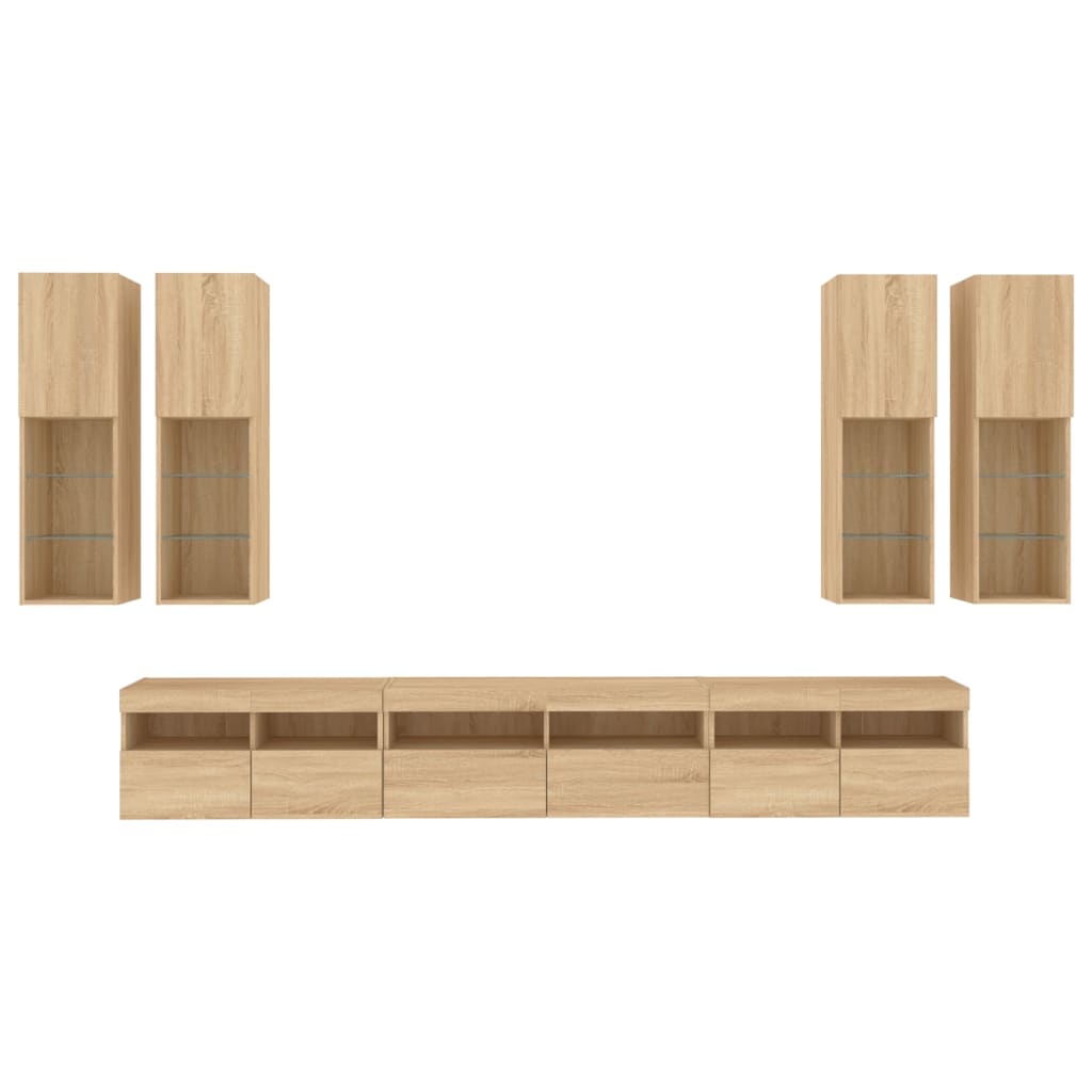 7 Piece TV Wall Unit with LED Lights Sonoma Oak