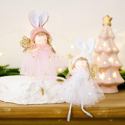 Christmas Pendant Rabbit Angel Doll Wearing Mesh Yarn Dress Decorative Ornament Christmas Celebration Decor