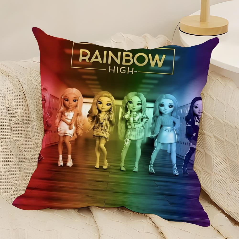 Beautiful Cartoon Girls R-Rainbow High Pillow Case Natural Linen Double-Sided Printing Sofa Home Decor Cushion Cover