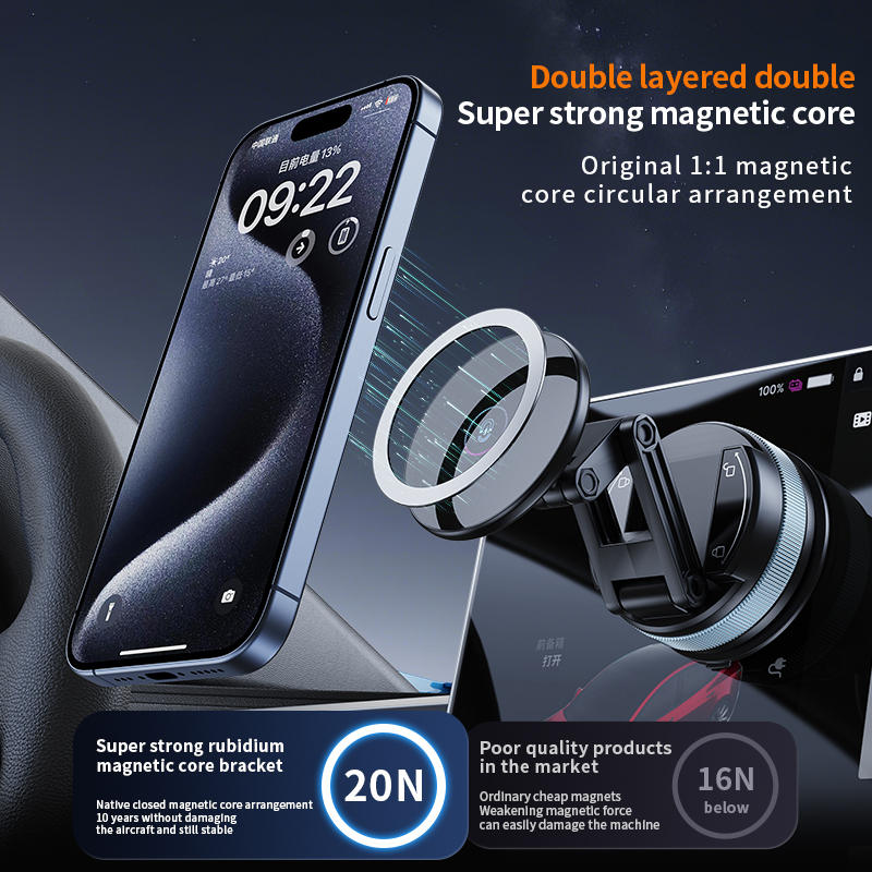 Magnetic Vacuum Suction Car Phone Holder Foldable & Extendable Mount for Windshield/Dashboard Universal Fit for All Smartphones
