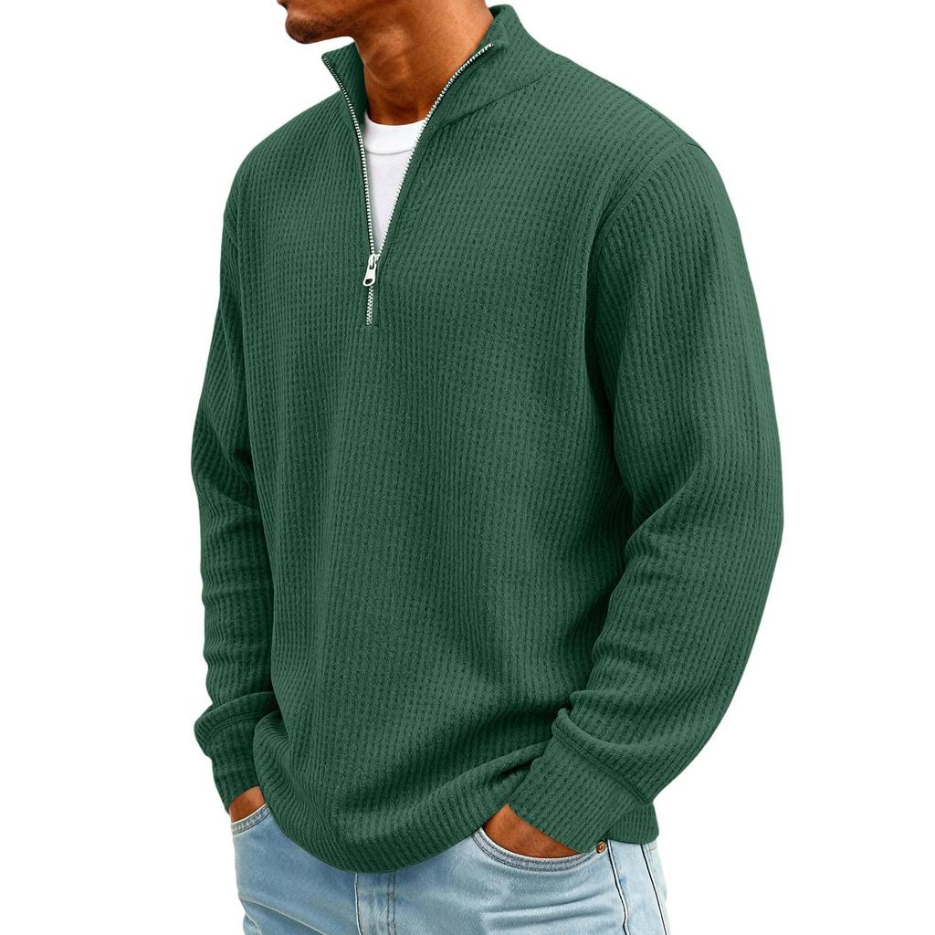 Men's Vintage Long,Sleeve Top | Zip,Up Stand Collar Stylish Casual Shirt For Daily & Outing Wear