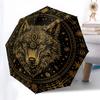 Golden Wolf Mandala Wall Art: Mystical Decor for Your Space Umbrella, Cute Umbrella with Cute Design, Portable 3-Fold Compact Umbrella for Men & Women