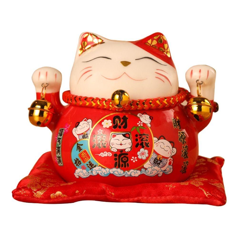 Cute 4.5 inch Lucky Cat Home Decorations Handmade Ceramic Small Piggy Bank Portable Fortune Cat Statue Home Store