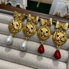 Medieval Return Model Cat Stud Earrings Brooch Jewelry Gothic Style Old Personality Exaggerated Accessories Women