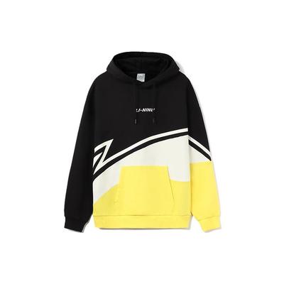Li-Ning Embroidered Logo Color Block Fleece Pullover Sweatshirt Unisex Sweatshirt Black Yellow AWDRB82-4