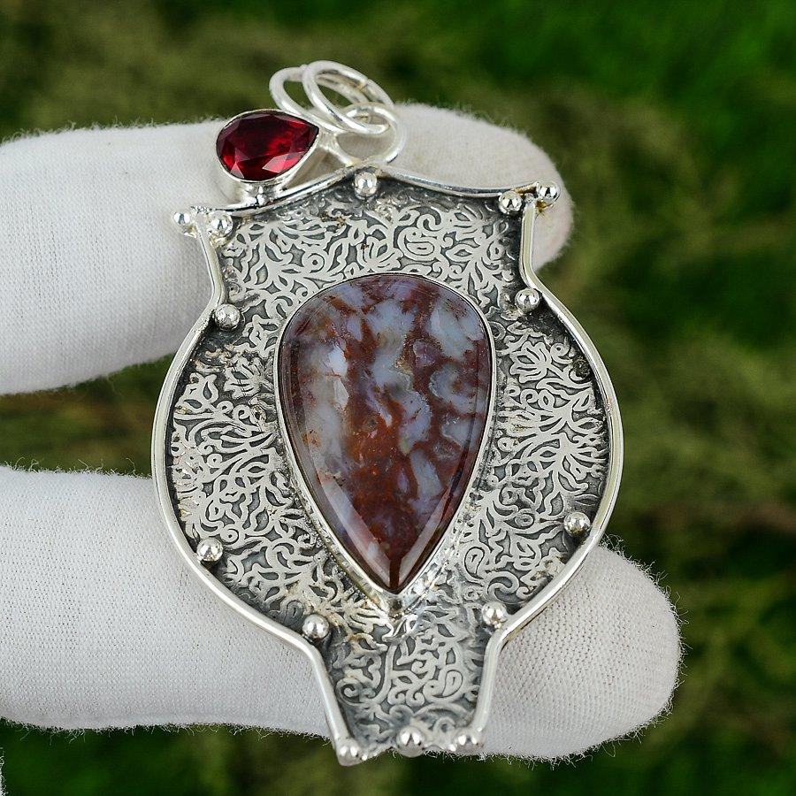 925 Sterling Silver Natural Rainbow Jasper Mozambique Garnet New Pendant Jewelry