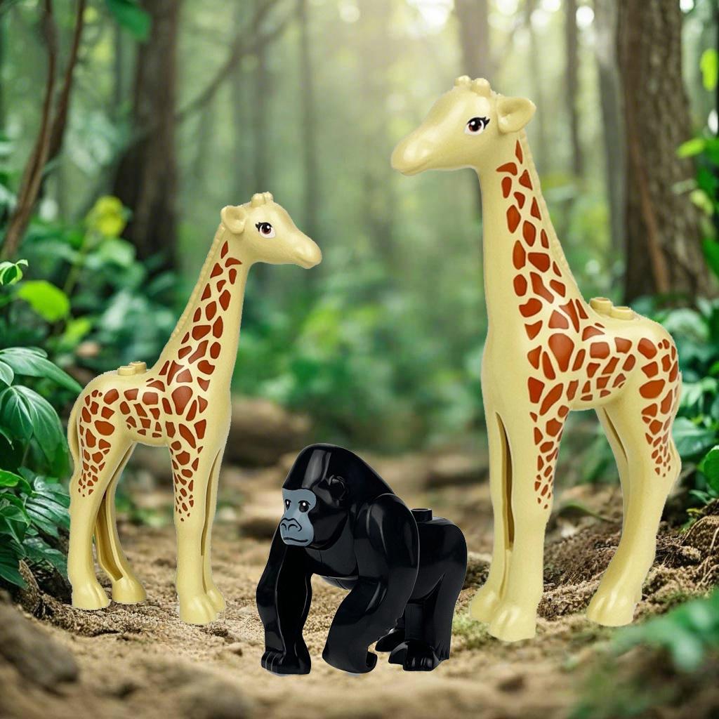 Kinder Zusammengebaut Giraffe Baustein Kleine Partikel Zubehör Modell Spielzeug Wildtiere Überqueren Pflanzen