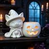 Cute Halloween Crafts Black Cat Pumpkin Candlestick, 3D Printed Witch Candle Hollow Light Holder with Tealight Cup, Spooky Tabletop Decor for
