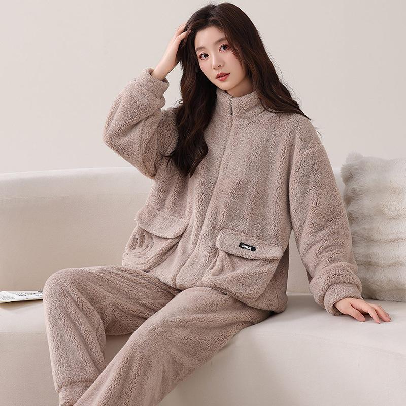 Coral Fleece Couple Pajamas Autumn And Winter Thickened Fleece Warm Flannel Men'S And Women'S Cute Loungewear