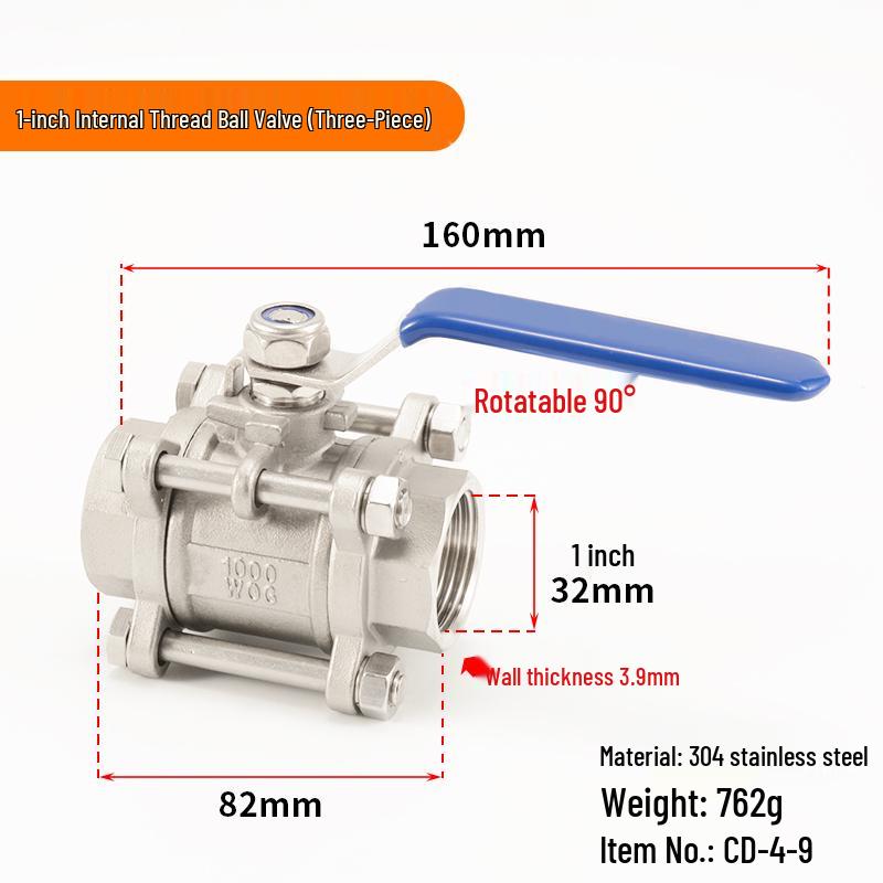 304 Stainless Steel Ball Valve, 1/2/3-Piece, Internal Thread Water Switch, Size DN15/DN10