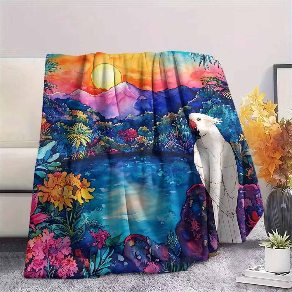Rainforest Parrot Print Flannel Blanket, High Quality Comfortable for All Seasons, Home Decor, Warmth and Comfort, Perfect for Christmas Gifts
