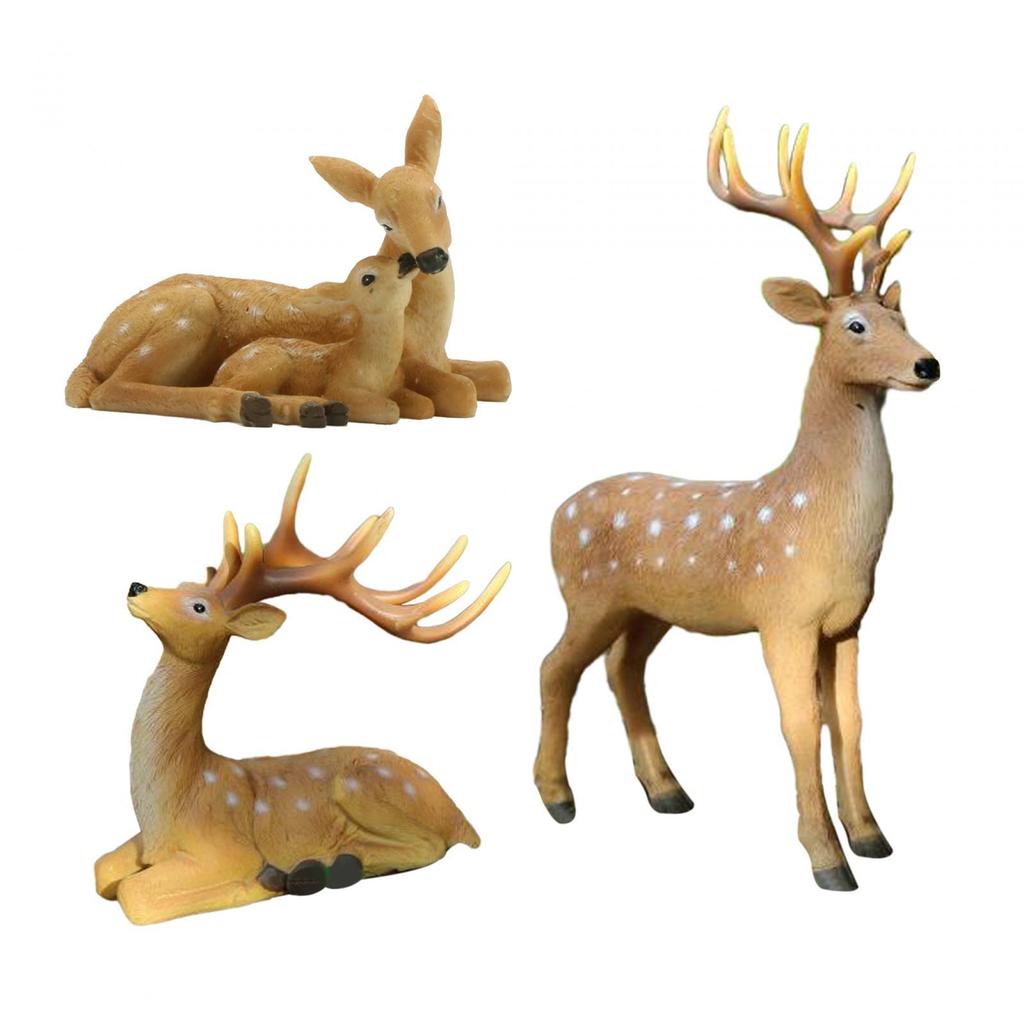 Resin Sika Deer Statue Ornament Deer Sculpture Cute Chinese Spotted Deer Model Mini Animal Statue for Park Lawn Multipurpose