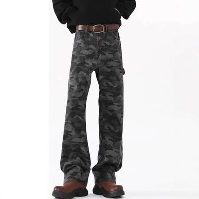 American High Street Tooling Wide-leg Camouflage Jeans Men's and Women's Drape Spring Retro High-waisted Loose and Thin Straight-leg Pants