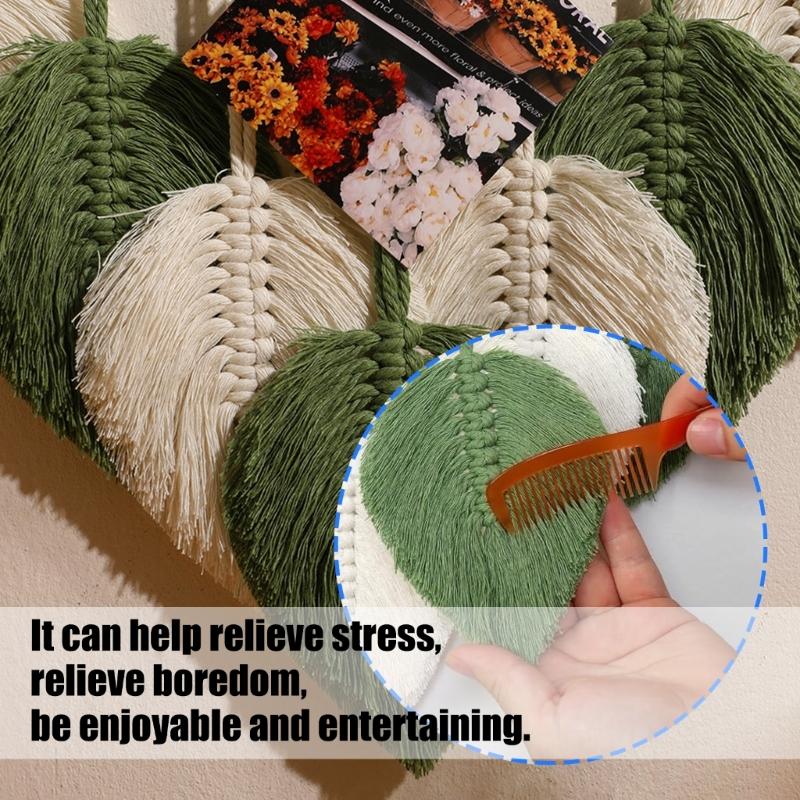 Natural Cotton Macrames Wall Art Leaf Pattern Hanging Decoration with Fringes For Home Interior Bedroom Nursery Decors