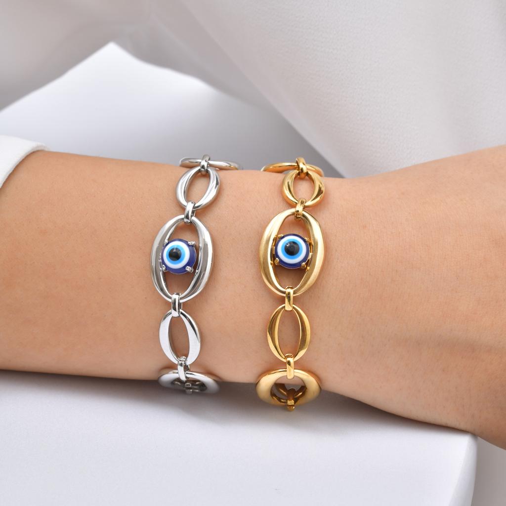 Fashion Accessories Stainless Steel Size Oval Geometry Handmade Chain Bracelet Electric Gold Ladies Accessories 2164