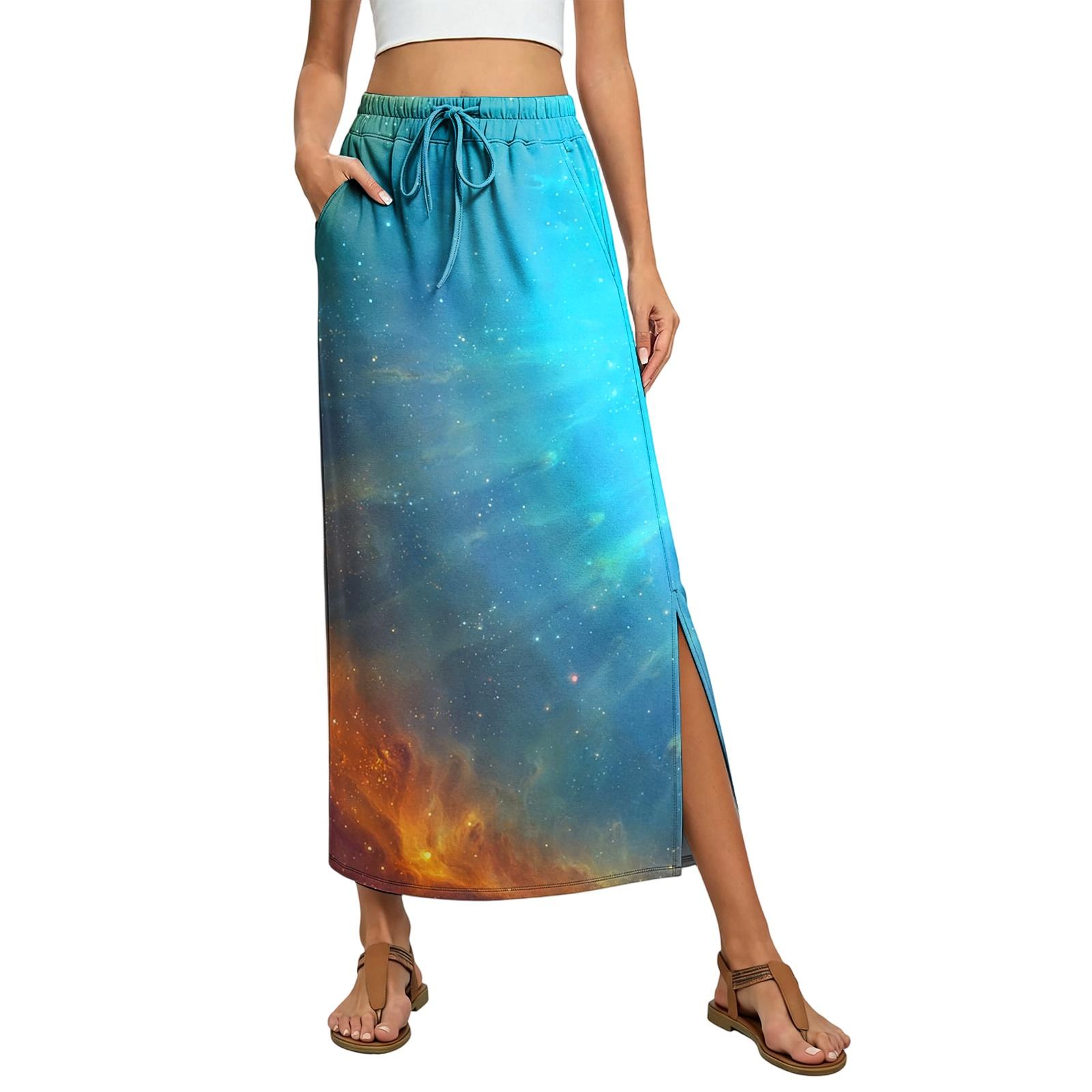 

Женская юбка в полоску с принтом, на эластичном поясе, с кулиской и карманом L синий