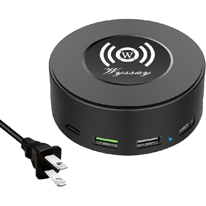 

75 Вт 6-портовое USB-зарядное устройство Настольная зарядная станция(Type-C, Quick Charge 3.0 и 4 порта USB) с беспроводным зарядным устройством, многопортовый USB-хаб для смартфона чёрный