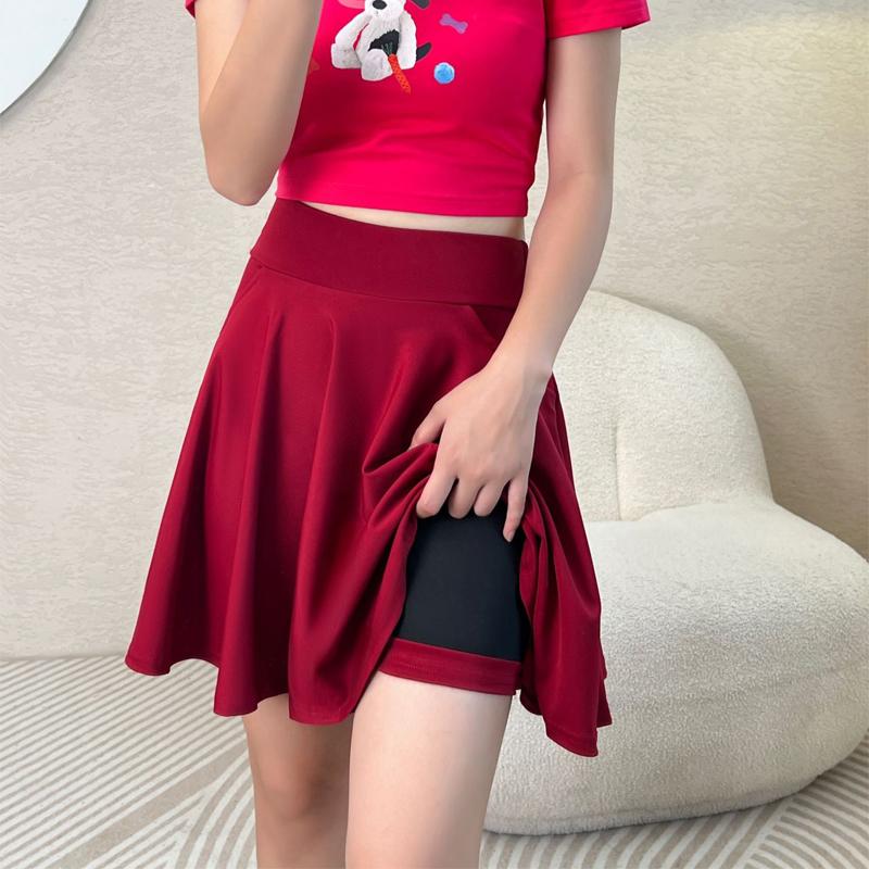 Fashion Dancer Safety Pants Skirts Women's Function Pocket Skirt Casual School Flared Elastic Pleated Sun Skirts Plus Size 45CM