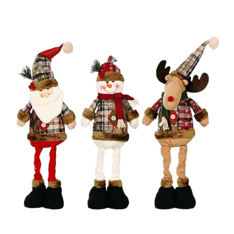2026 Christmas Ornaments Snowflake Santa Claus Elk Plaid Cloth Doll Hotel Shopping Mall Xmas Decoration Ornaments Navidad Noel