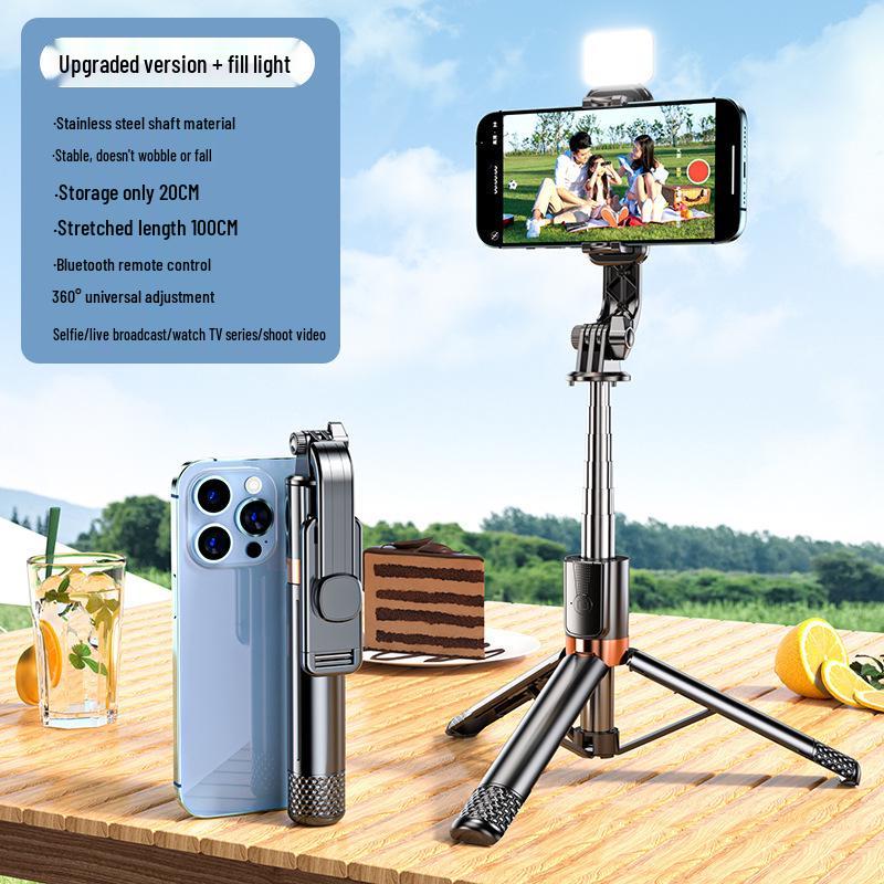Bluetooth Selfie Stick with Fill Light and Portable Tripod Stand