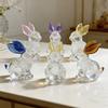 Faux Crystal Easter Bunny Figurine Handmade Clear Glass Rabbit Statue Miniature Animal Sculpture Table Centerpiece for Home Desk Bookshelf Decor