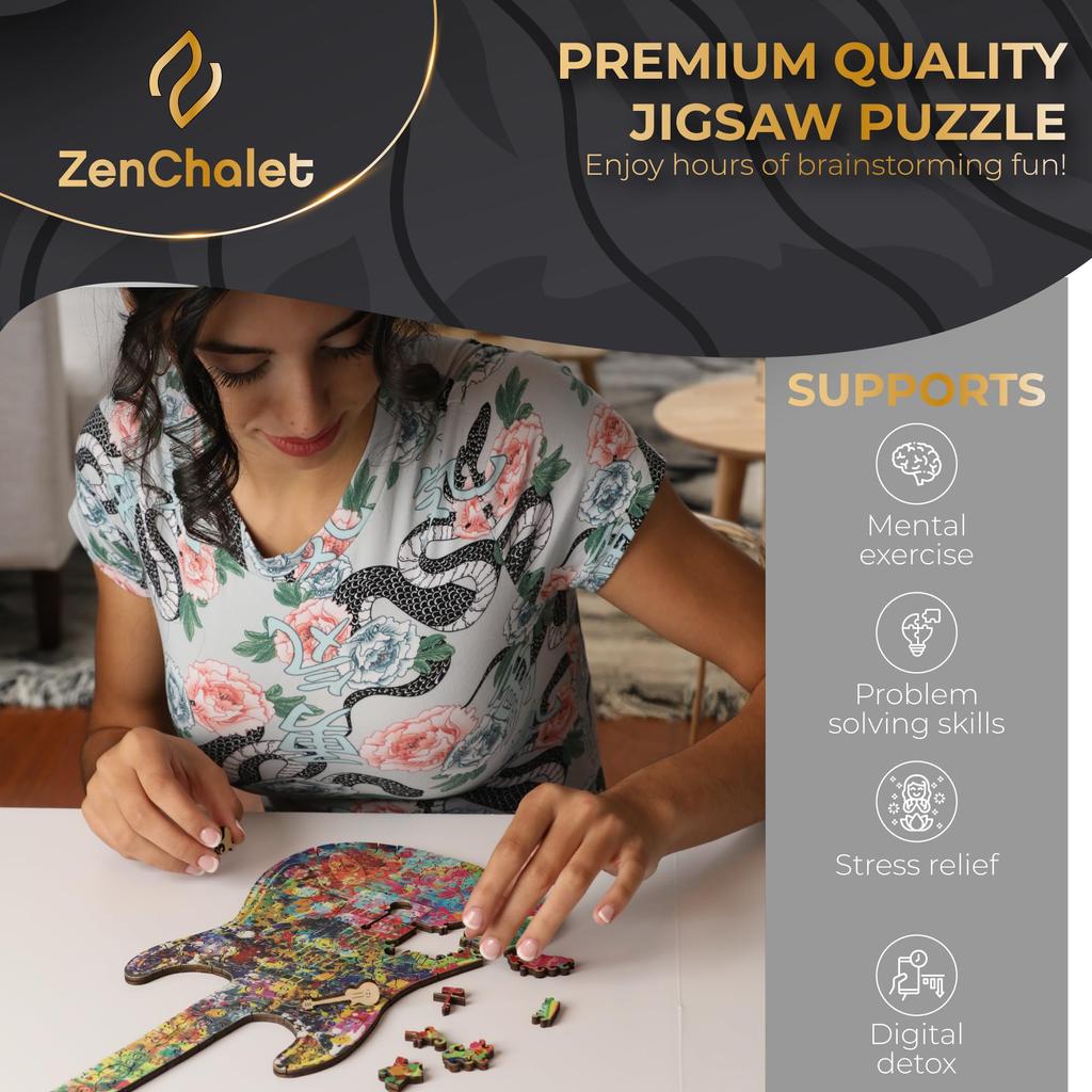 ZenChalet Splatter Guitar 200 Piece Puzzle for Adults Premium Jigsaw Wooden Puzzle Surprise Your Friends and Family with Music Fan Puzzle Brain Teaser