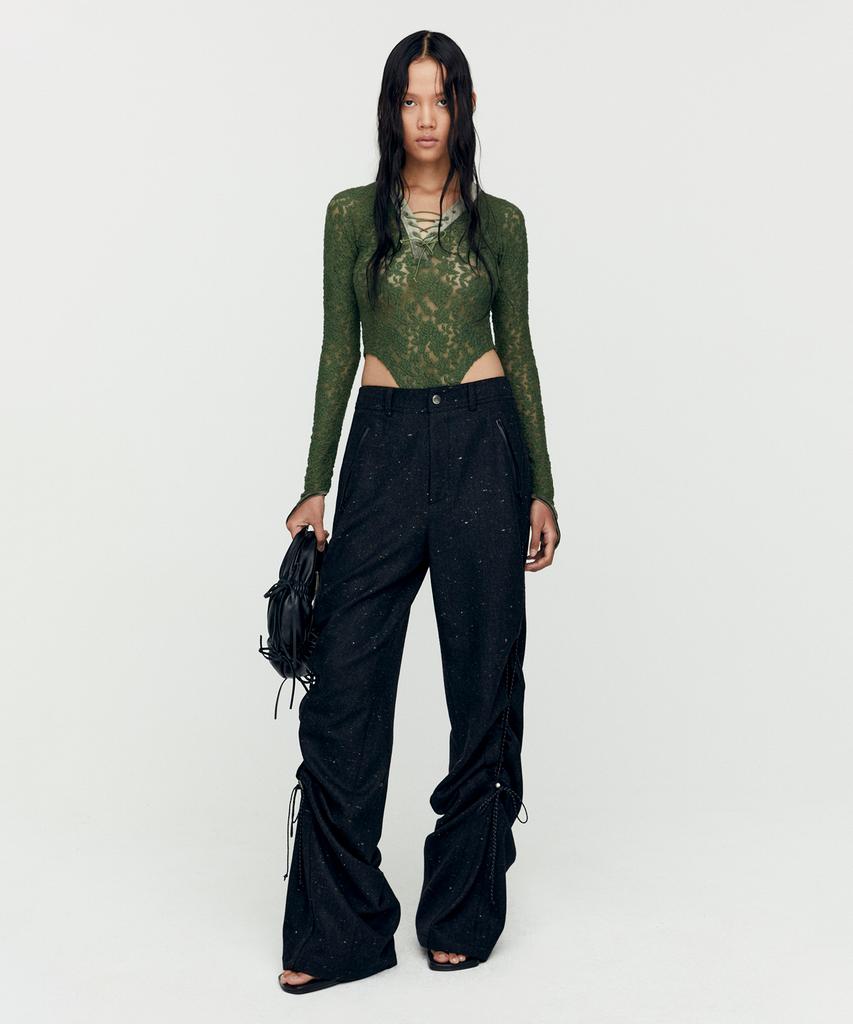 ADSB ANDERSSON BELL Knap Wool Lace-Up Wide Pants Apa769W(Black)