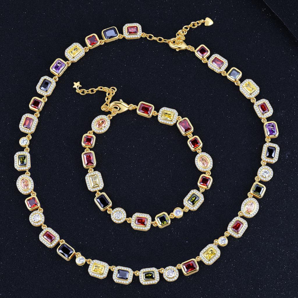Hip Hop Colored Gems Ladies Necklace Jewelry Multi-Colored Enamel Pearlescent Zircon Stone Ice Chain Necklace
