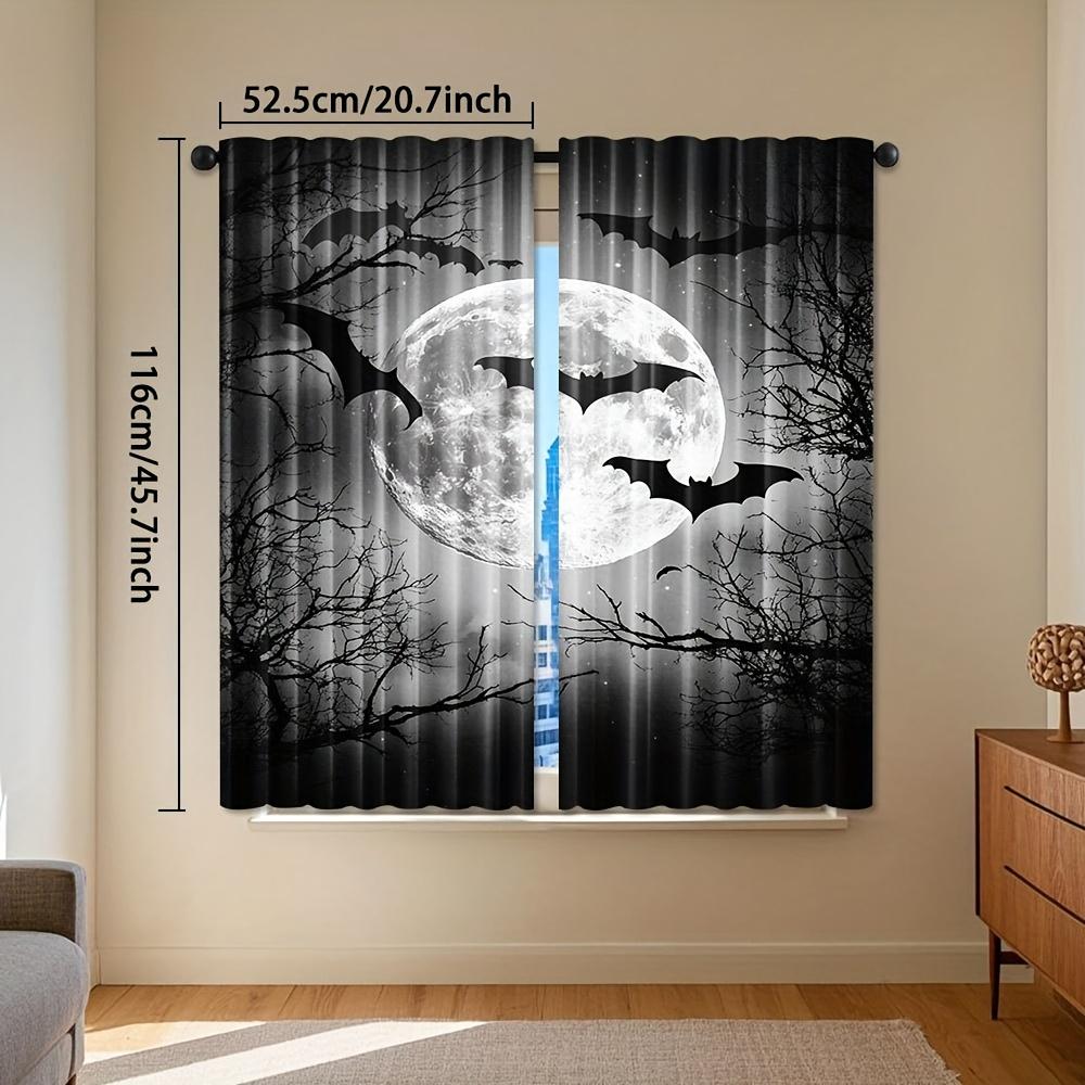2Pcs Polyester Gothic Bat Dead Printing Window Curtains Birthday Party Decoration Backdrop Drapes for Living Room