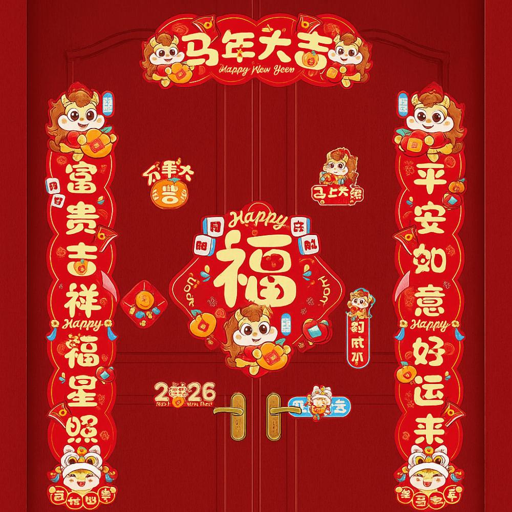 Cartoon 2026 Horse Year Door Couplets Refrigerator Magnet Fortune Couplets Door
