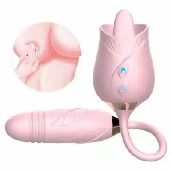 Anal Double Head Dildo Licking Female Telescopic Masturbation Thrust Sucking Silicone Adult Sex Toys Rose Vibrator for Woman