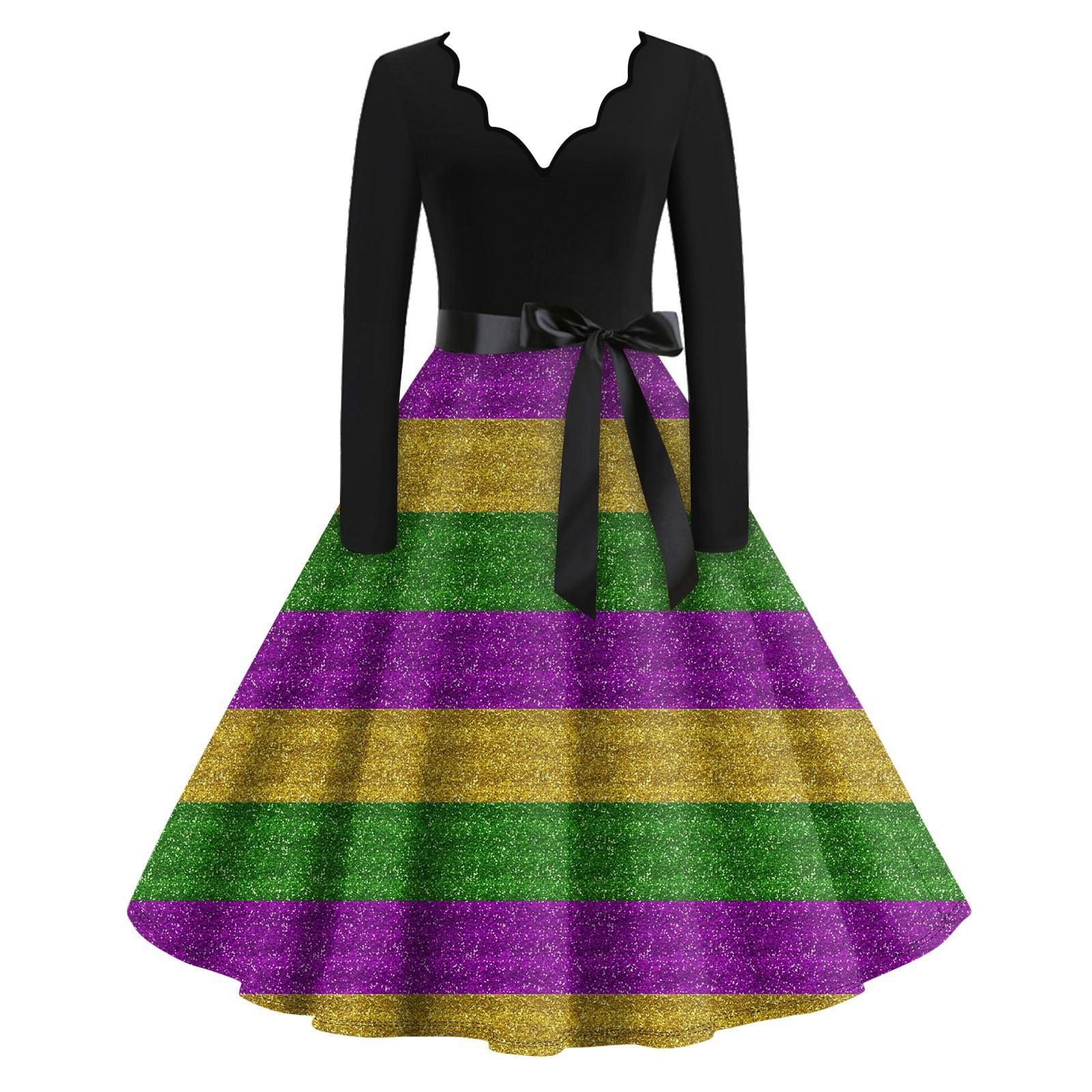 

Женское повседневное модное платье с V-образным вырезом и длинным рукавом с принтом в винтажном стиле L чёрный