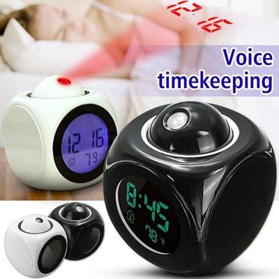 1PC LED Digital Projection Alarm Clock Voice Prompt Clock Thermometer Snooze Function Batteries Not Included