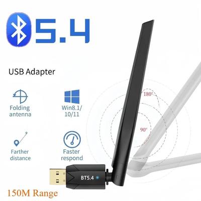 150M USB Bluetooth 5.4 Adapter Bluetooth Transmitter Receiver Bluetooth Dongle for PC Wireless Mouse Keyboard Free Driver Windows 11/10/8.1