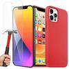 Liquid Silicone Case - E.F.CONNECTION - for iPhone 12 Pro Max - Red - Shockproof - Tempered Glass