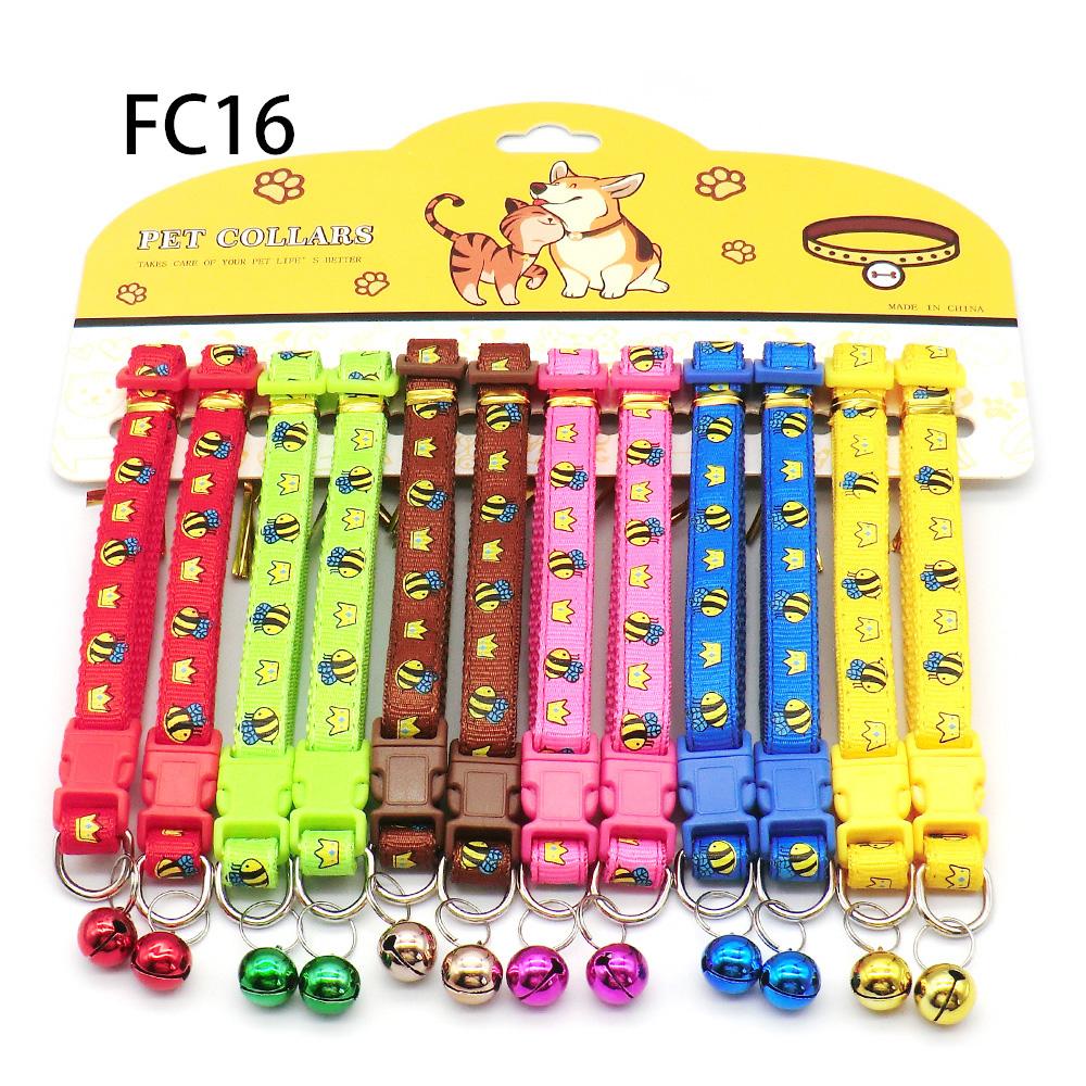 12Pcs Mix Color Anti-Lost Dog Collars Pet Cat Puppy Buckle Collar with Bell 6 Colors Footprint