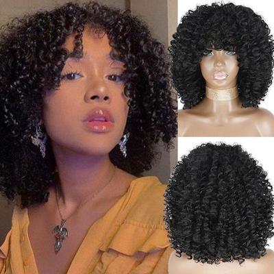 Afro-Perücke, verworren, lockig, mit Pony, synthetische kurze Perücken für schwarze Frauen, schwarzblondes, leimfreies Hochtemperaturfaser-Cosplay-Haar