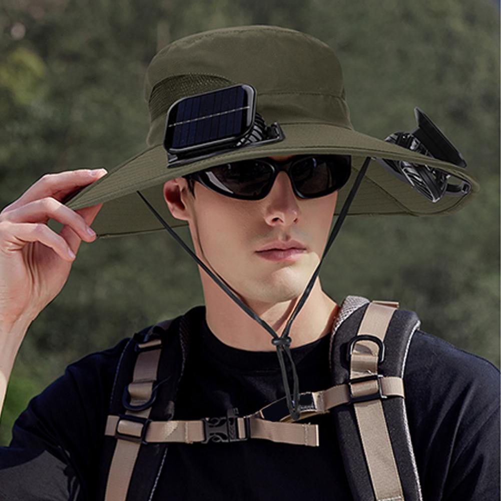 Solar Fan Hat For Men Women, Wide Brim Hat With Dual Solar Fans, 2-in-1 Hands-free Cooling Cap For Hiking & O4z5