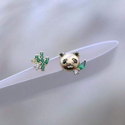 Exquisite and Cute Panda/fresh Cactus Asymmetric Earrings Student Earrings Trend