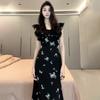 [Double Layer + Inner Lining] Xiaofei Sleeve Butterfly Suspender Dress Children's Summer French Temperament Is Beautiful, Waist Length