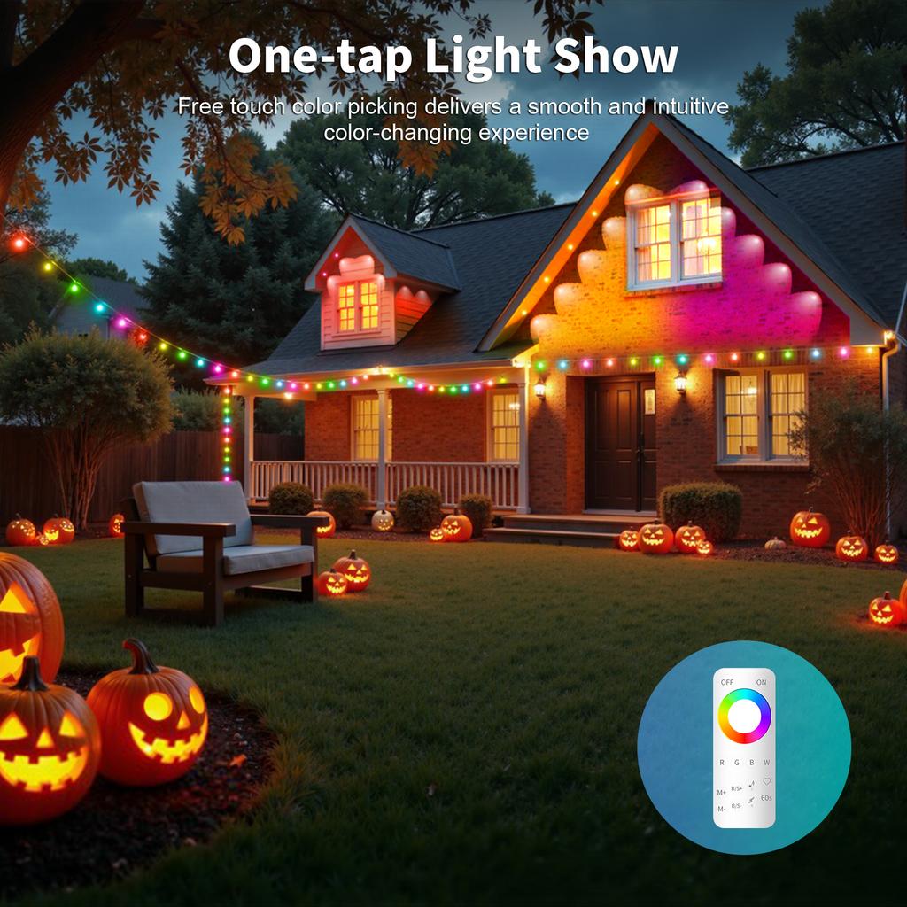 Permanent Outdoor Lights RGB Eaves Lights Bluetooth IP67 Waterproof APP&Remote Control Music Sync Timer for Party Holiday Decor