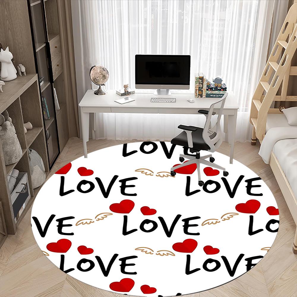 1pc Love Hearts Wings Carpet for Office Non Slip, Round Carpet, Soft & Comfortable, Carpet for Office, Lightweight Round Floor Mat