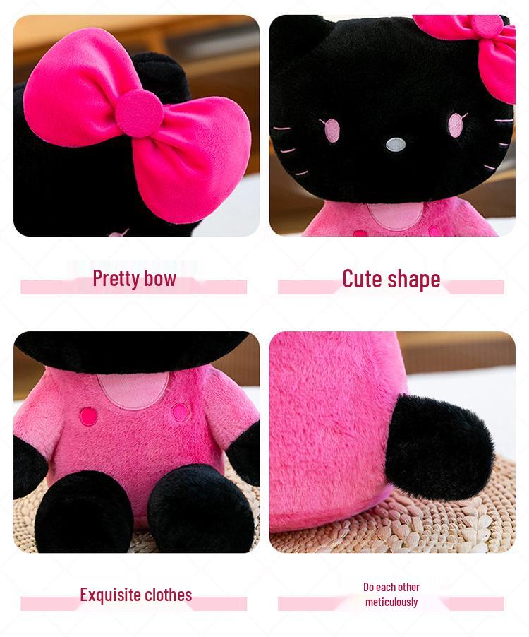 Dreamy KT Cat Doll with Black Floral Skirt - Plush Clip Legs Bedtime Pillow Gift for Girls